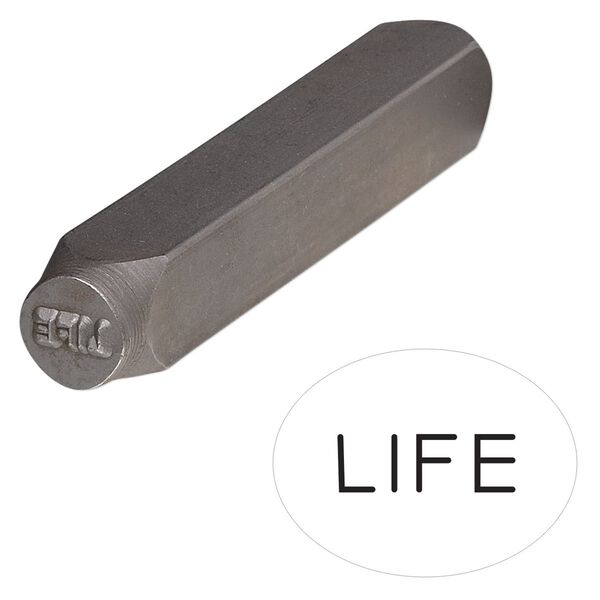 Stamp punch, tempered chrome vanadium steel, 6x2.5mm "LIFE," 2-3/4 x 3/8 inches. Sold individually. image number 0