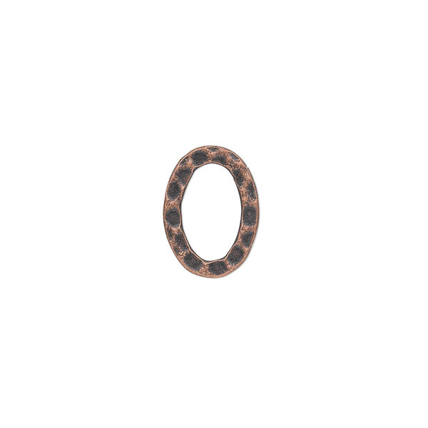 Component, antique copper-plated steel, 14x10mm double-sided hammered open flat oval. Sold per pkg of 12. image number 0