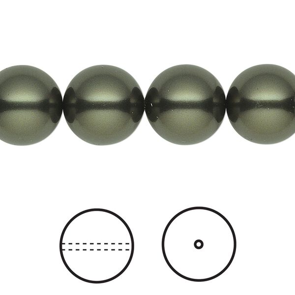 Pearl 100pk dark green, Swarovski® 12mm round 5810 image number 0