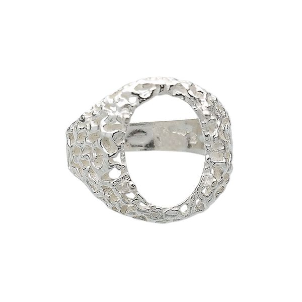 Ring, sterling silver, freeform band with 18x13mm 4-prong oval setting, size 10. Sold individually. image number 0