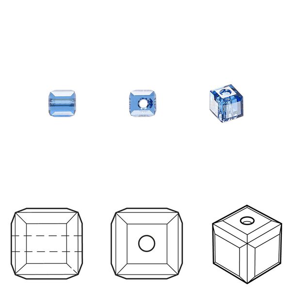 Bead 288pk sapphire, Swarovski® 4mm cube 5601 image number 0