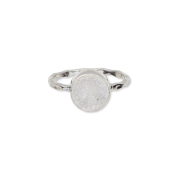 Ring, druzy agate (natural) and sterling silver, 9mm round, size 7. Sold individually. image number 0