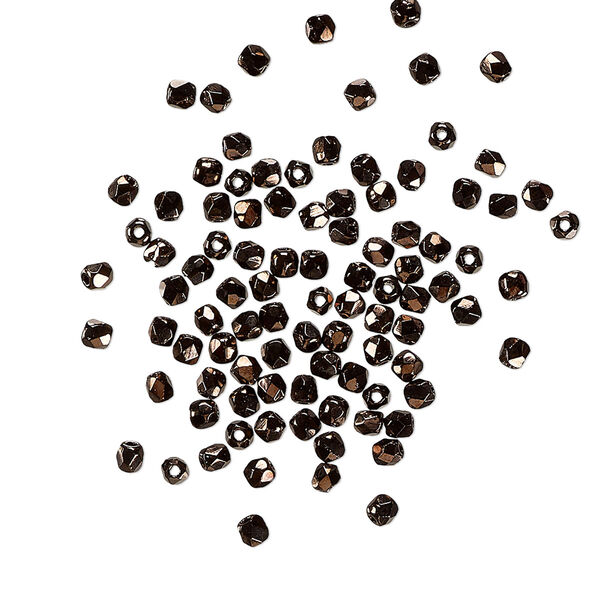 Czech fire-polished glass 1pkg1, faceted round bead opaque bronze jet 1 mass 2mm image number 0