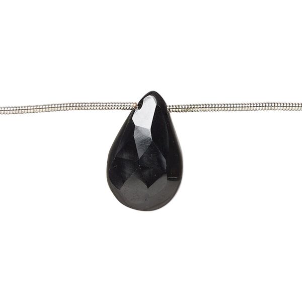 Black spinel 1pkg4, hand-cut top-drilled faceted puffed teardrop bead 15x10mm-17x13mm image number 0