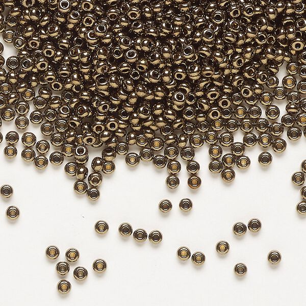 Seed bead, Preciosa Ornela Czech glass, pkg/500g, #11 rocaille, opaque golden bronze black, (59142). image number 0