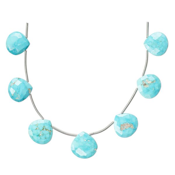 Imperial crown turquoise 1pkg7, hand-cut top-drilled faceted puffed teardrop bead natural 10-23mm image number 0