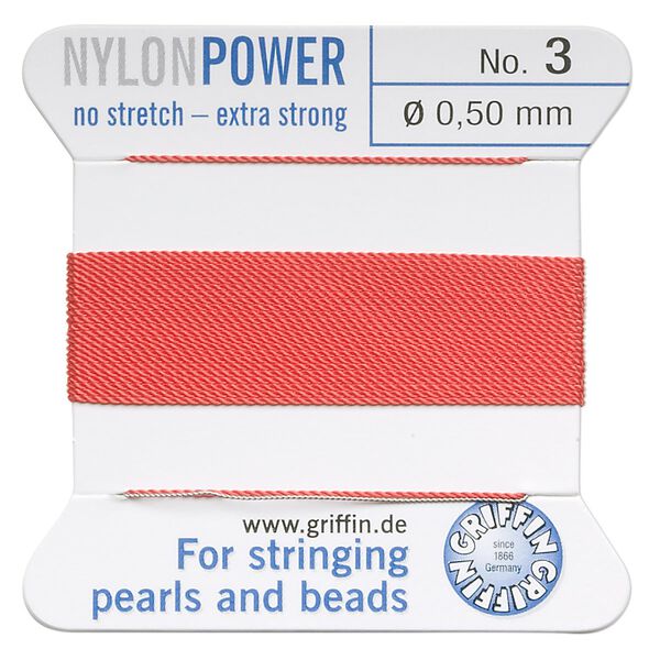 Thread, Griffin, nylon, coral, size #3. Sold per 2-meter card (approximately 78 inches). image number 0