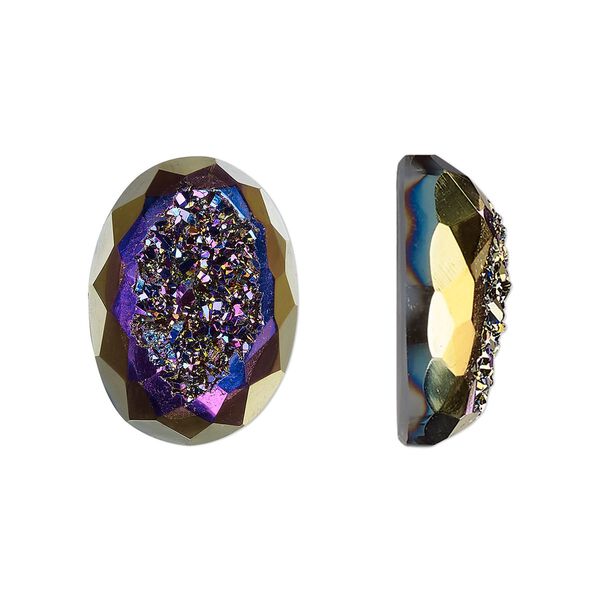 Druzy agate 1pkg1, hand-cut calibrated faceted oval cab 18x13mm image number 0