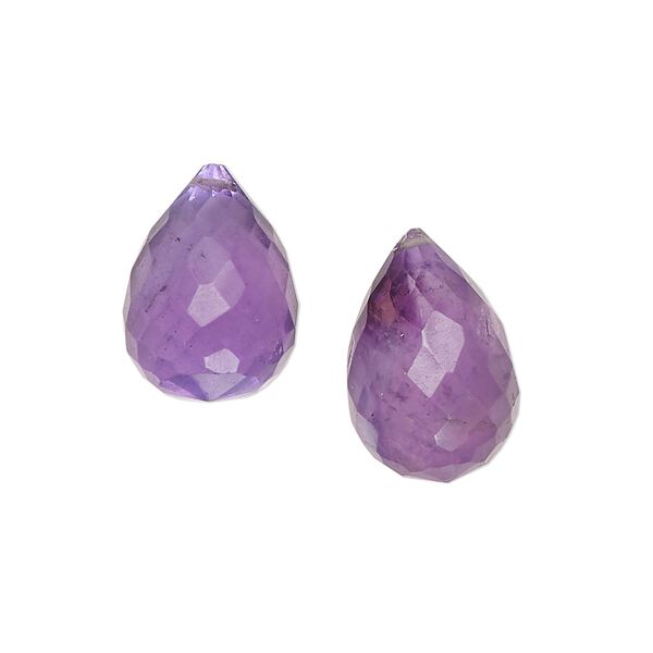 Amethyst 1pkg2, hand-cut top-drilled faceted briolette bead natural 15x10mm-17x11mm image number 0