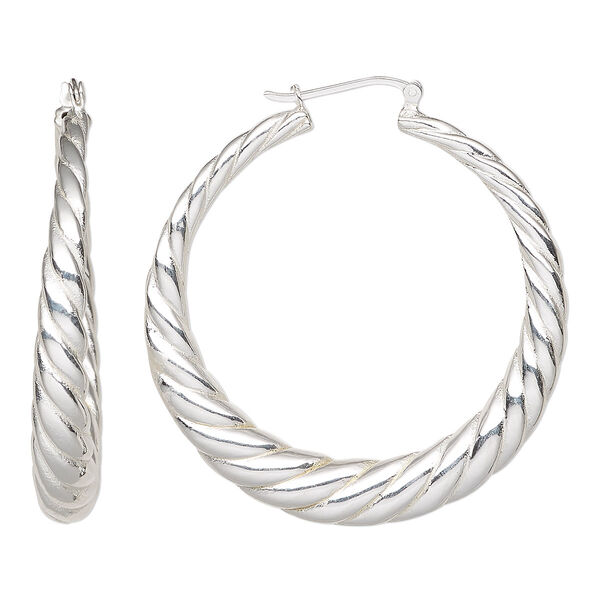 Earring, sterling silver, electroformed, 47mm twisted round hoop with latch-back closure. Sold per pair. image number 0