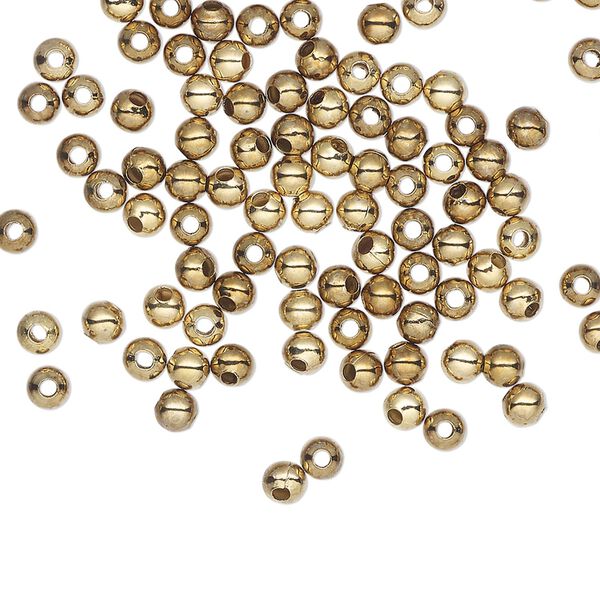 Bead, gold-finished steel, 3mm round. Sold per pkg of 100. image number 0