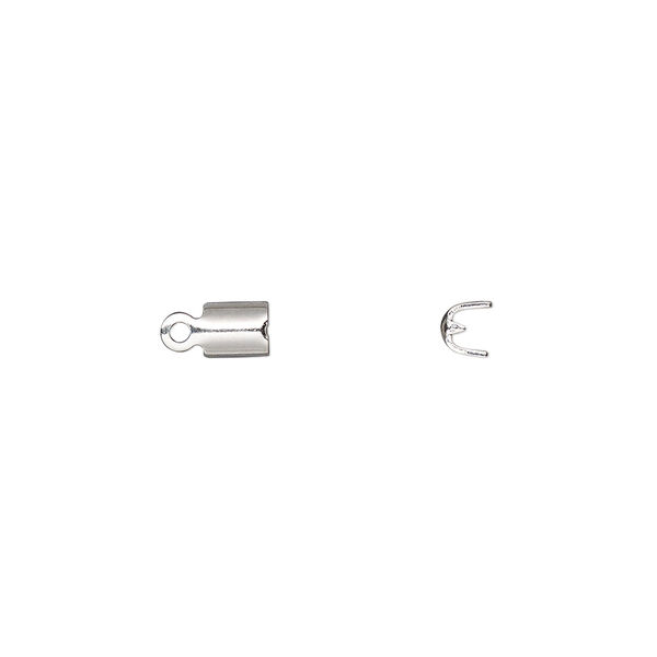 Cord end, fold-over, silver-finished brass, 4x3.5mm with 3mm inside diameter. Sold per pkg of 50. image number 0