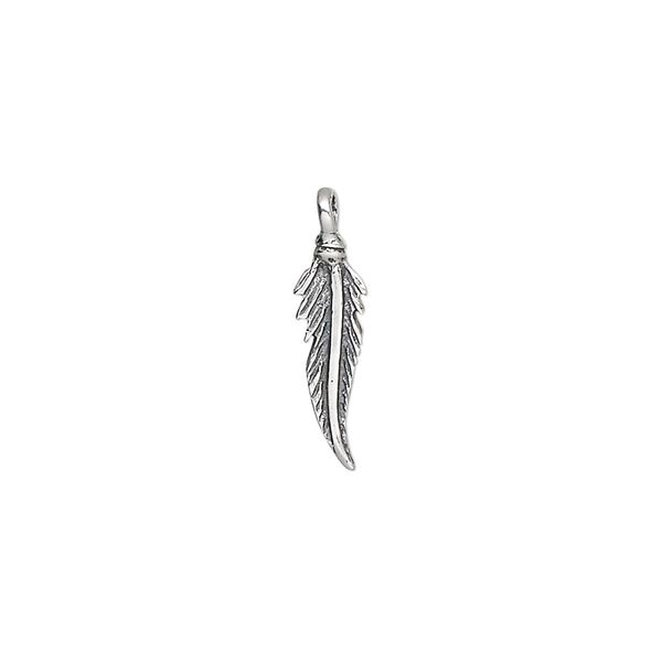 Charm, antiqued sterling silver, 15x4mm feather. Sold individually. image number 0