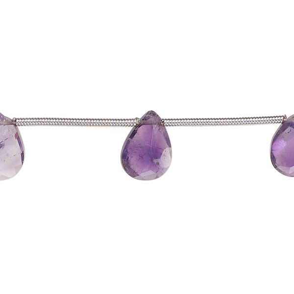 Amethyst 1pkg8, hand-cut top-drilled faceted puffed teardrop bead natural 10x7mm-12x9mm image number 0