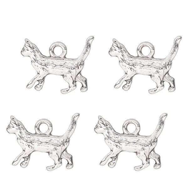 Charm, antique silver-finished "pewter" (zinc-based alloy) , 17x10mm single-sided cat. Sold per pkg of 4. image number 0