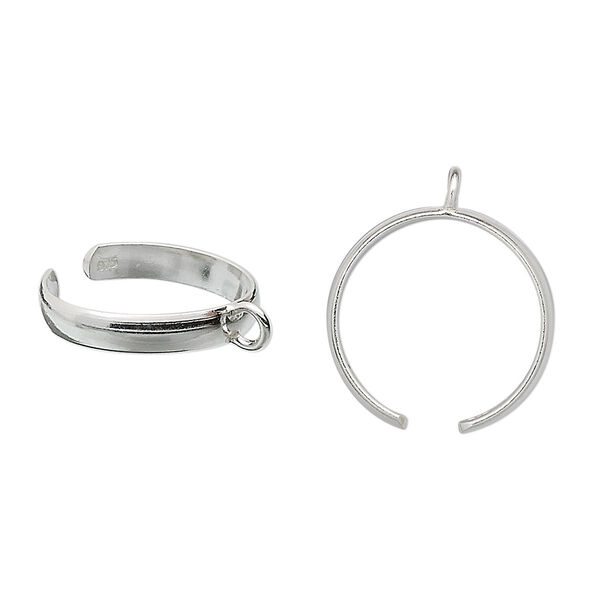 Ring, sterling silver, 3mm band with loop, adjustable from size 2 to 4. Sold per pkg of 2. image number 0