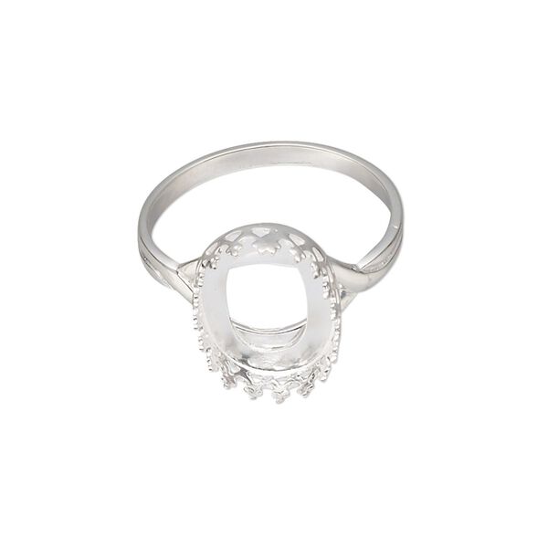 Ring, sterling silver, 15x11.5mm oval with 14x10mm oval cabochon bezel setting, size 9. Sold individually. image number 0
