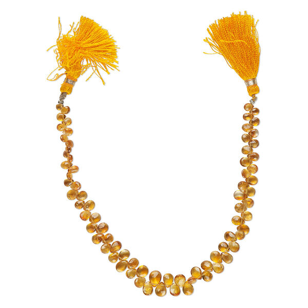 Golden citrine 1pkg1, hand-cut top-drilled faceted puffed teardrop bead 8 inch graduated 5x3mm-9x6mm image number 0