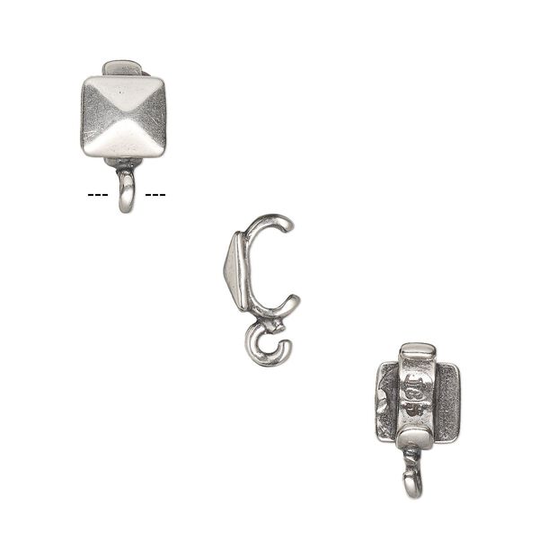 Component, JBB Findings, antique silver-plated brass, 6x6mm faceted square with open loop, 5.5x2mm inside diameter. Sold per pkg of 2. image number 0