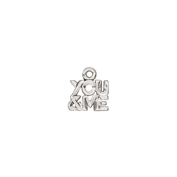 Charm, antiqued sterling silver, 10x8mm single-sided "YOU & ME." Sold individually. image number 0