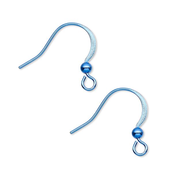 Ear wire, electro-coated brass, blue, 19mm flat fishhook with 3mm ball and open loop, 21 gauge. Sold per pkg of 5 pairs. image number 0