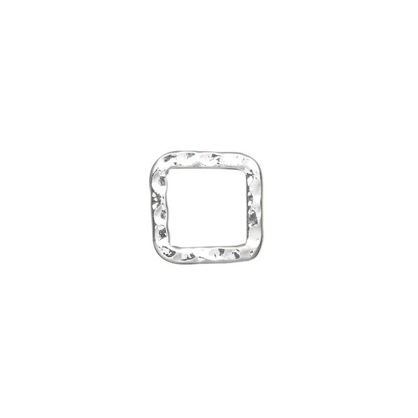Component, silver-plated steel, 12x12mm double-sided hammered open square. Sold per pkg of 12. image number 0
