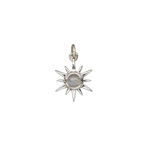 Labradorite / sterling silver 1pkg1, open star drop natural antiqued 12x12mm image number 0