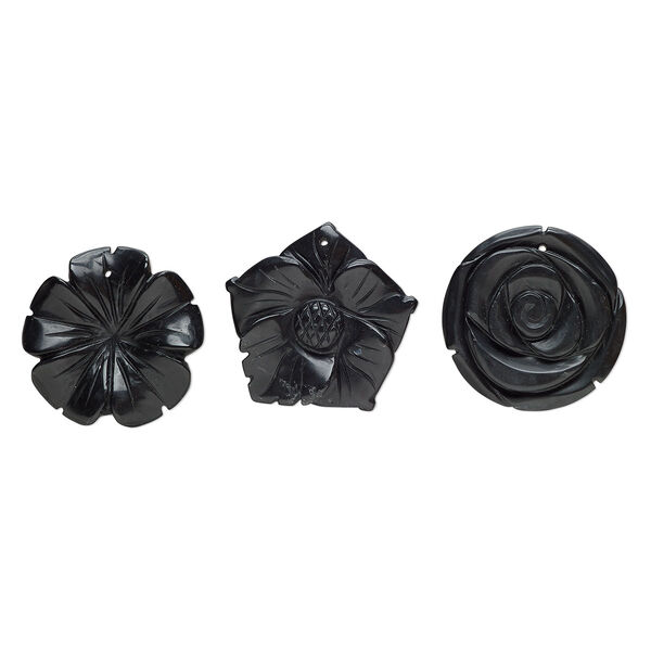 Blackstone 1pkg3, top-drilled carved flower focal mix 41x35mm-43x41mm image number 0