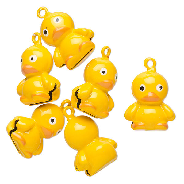 Bell, brass and enamel, multicolored, 21x18mm duck with clapper. Sold per pkg of 6. image number 0
