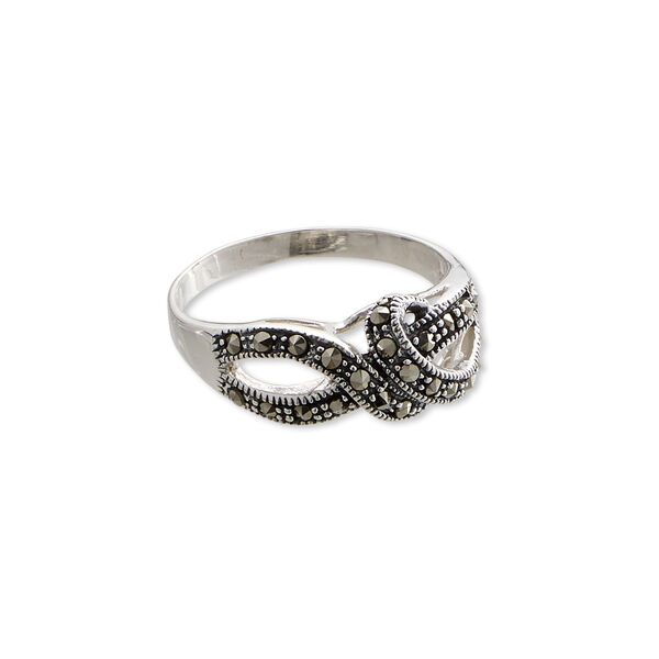 Ring, Signity® marcasite (natural) and antiqued sterling silver, 19x9mm knot, size 8. Sold individually. image number 0
