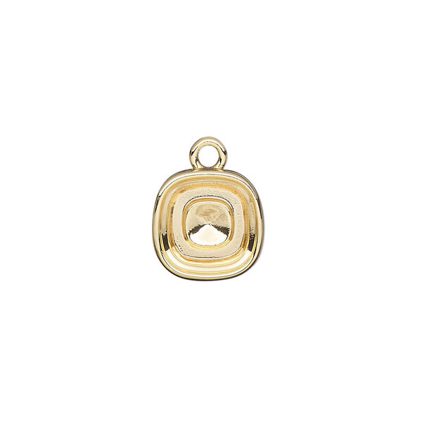Drop, Almost Instant Jewelry®, gold-finished "pewter" (zinc-based alloy), 12mm square with 10mm cushion setting. Sold per pkg of 2. image number 0