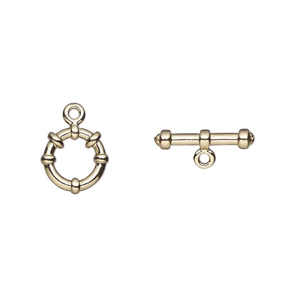 Clasp, toggle, gold-plated "pewter" (zinc-based alloy), 8mm round. Sold per pkg of 10. image number 0