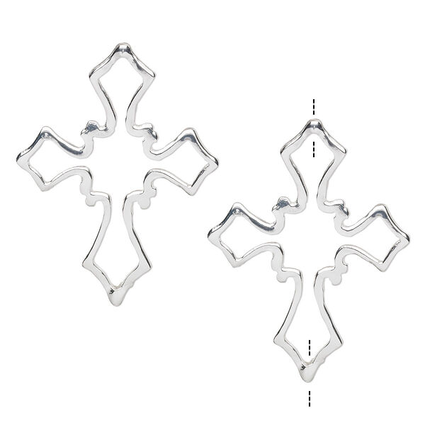 Bead frame, silver-finished "pewter" (zinc-based alloy), 42x32mm-45x35mm fancy cross, fits up to 7mm and 8mm beads. Sold per pkg of 2. image number 0