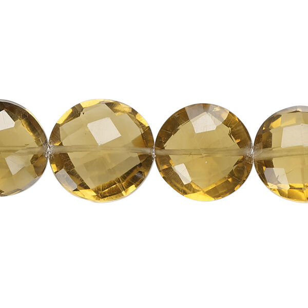 Golden quartz 1pkg1, hand-cut faceted puffed flat round bead 7 inch 12-16mm image number 0