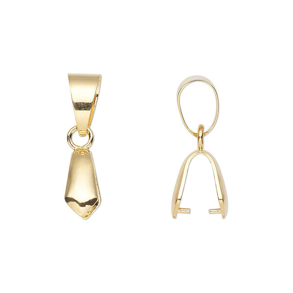 Bail, ice pick, gold-plated brass, 22x5mm with 8mm grip length and soldered bail. Sold per pkg of 4. image number 0