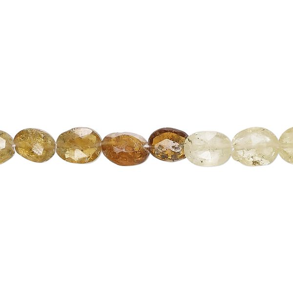 Grossularite garnet 1pkg1, hand-cut faceted puffed oval bead natural 14 inch 6x5mm-8x6mm image number 0