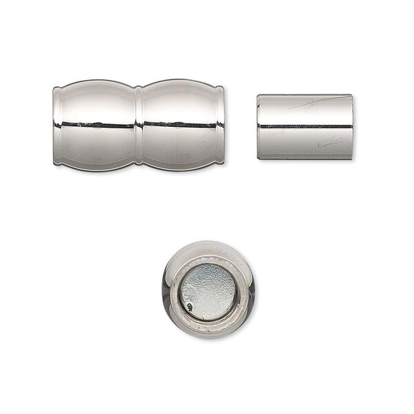 Clasp, magnetic barrel, stainless steel, 18x10mm with glue-in ends, 6mm inside diameter. Sold individually. image number 0