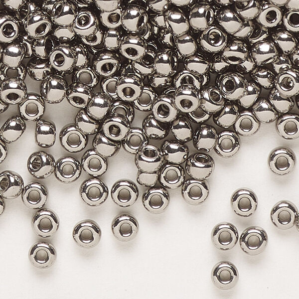 Seed bead, Miyuki, glass, pkg/50g, #8 rocaille, opaque nickel-plated, (RR-190). image number 0