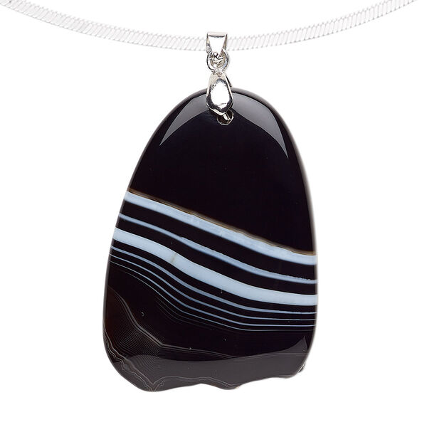Black / white agate / brass 1pkg1, imitation rhodium-plated hand-cut freeform pendant 55x35mm-65x50mm image number 0