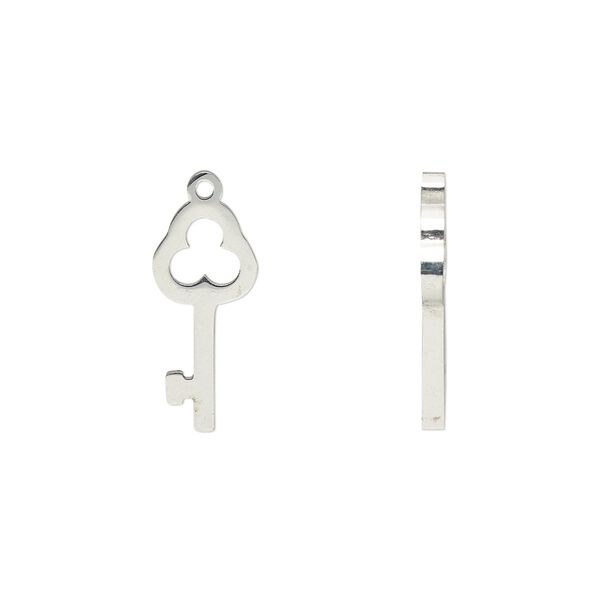 Charm, stainless steel, 16x7mm double-sided key. Sold per pkg of 2. image number 0