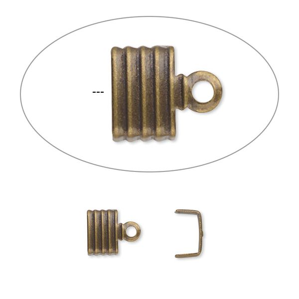 Cord end, fold-over, antique gold-plated brass, 6.5x4.5mm corrugated U-shape, 6mm inside diameter. Sold per pkg of 100. image number 0