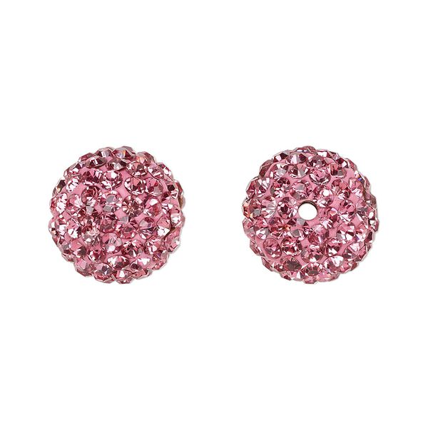 Bead, glass rhinestone / epoxy / resin, dark pink, 14mm round. Sold individually. image number 0
