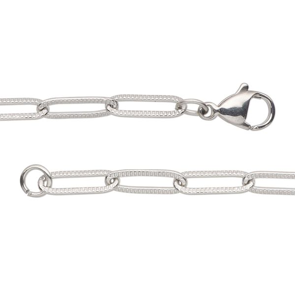 Chain, stainless steel, 4mm textured paperclip, 36 inches with lobster claw clasp. Sold individually. image number 0