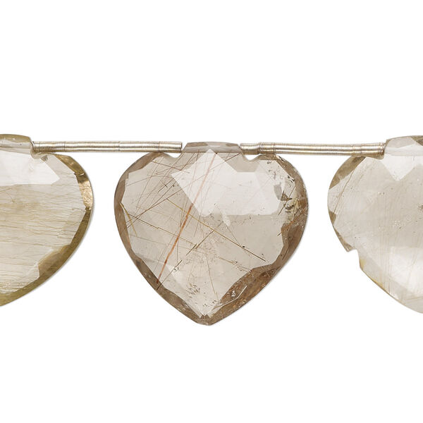 Golden rutilated quartz 1pkg8, hand-cut top-drilled faceted puffed arrowhead bead natural 21x19mm-27x25mm image number 0