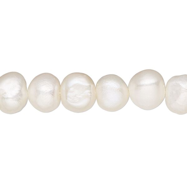 Pearl, cultured freshwater (bleached), white, 6-8mm semi-round, D grade, Mohs hardness 2-1/2 to 4. Sold per 15-inch strand. image number 0