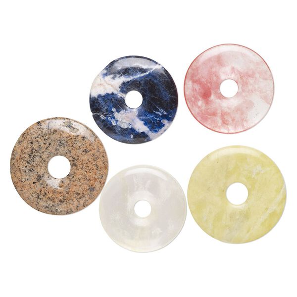 Multi-gemstone / glass 1pkg5, donut focal mix 35-45mm image number 0