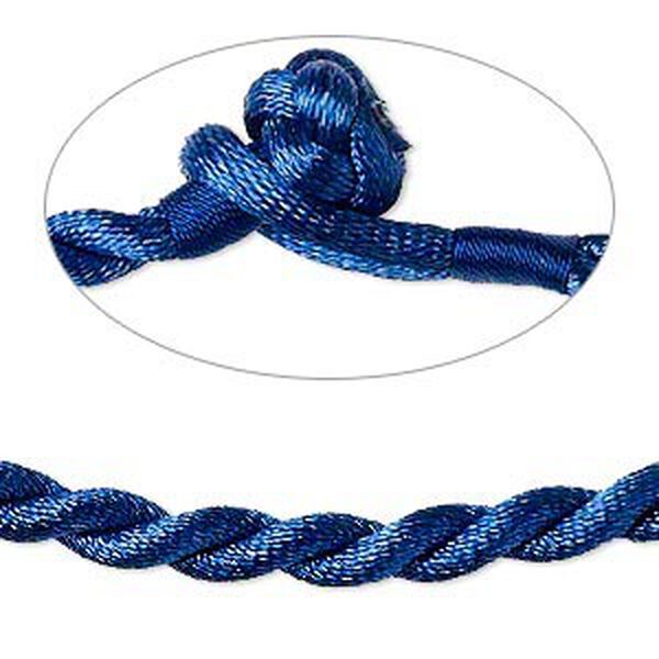 Necklace cord, satin-finished nylon, blue, 5mm twisted round, 16 inches with knot closure. Sold per pkg of 2. image number 0