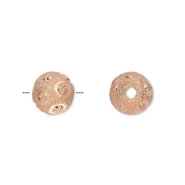 Bead, copper-plated brass, 10mm diamond-cut stardust round with circles. Sold per pkg of 10. image number 0