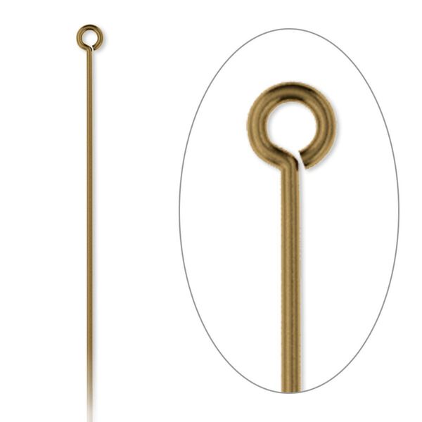 Eye pin, antique gold-plated brass, 3 inches, 21 gauge. Sold per pkg of 100. image number 0