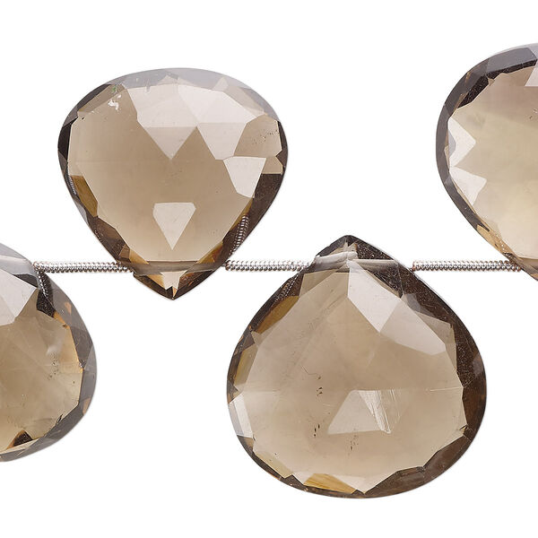 Smoky quartz 1pkg11, hand-cut top-drilled faceted puffed teardrop bead 21x21mm-30x29mm image number 0